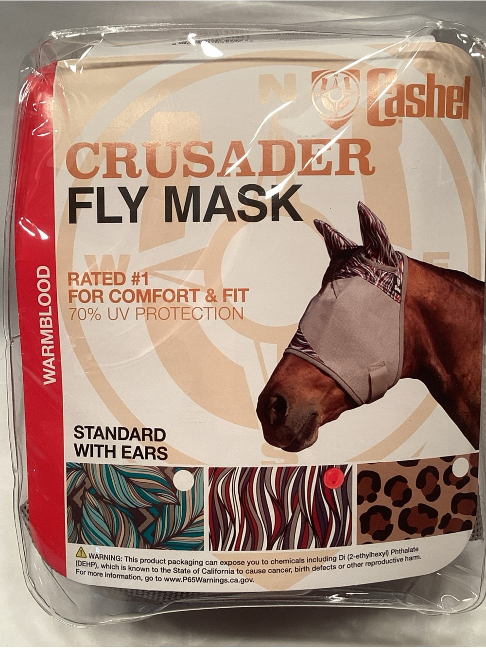 Cashel Crusader Fly Mask Warmblood With Ears Red White and Blue Print 70% UV